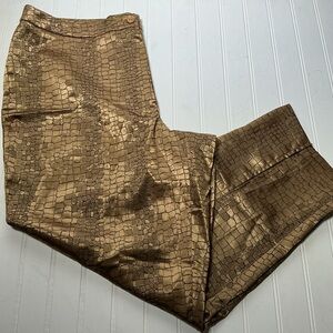 Venezia Women's Ankle Pants Gold Shiny Alligator Skin Print Size 18 Slit-Cuff